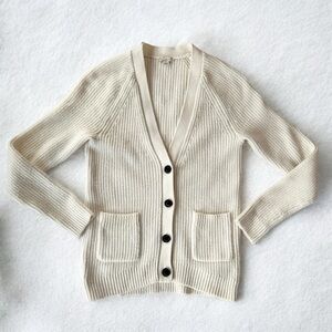 Gap Chunky Knit V Neck Cardigan Sweater Fisherman Womens Small Ivory Cream Wool